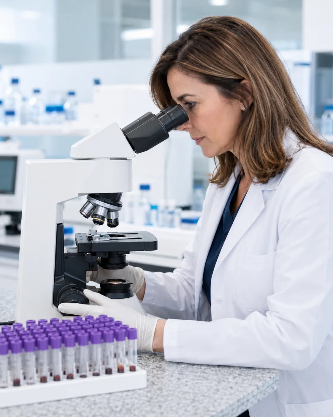 A laboratory professional working with equipment