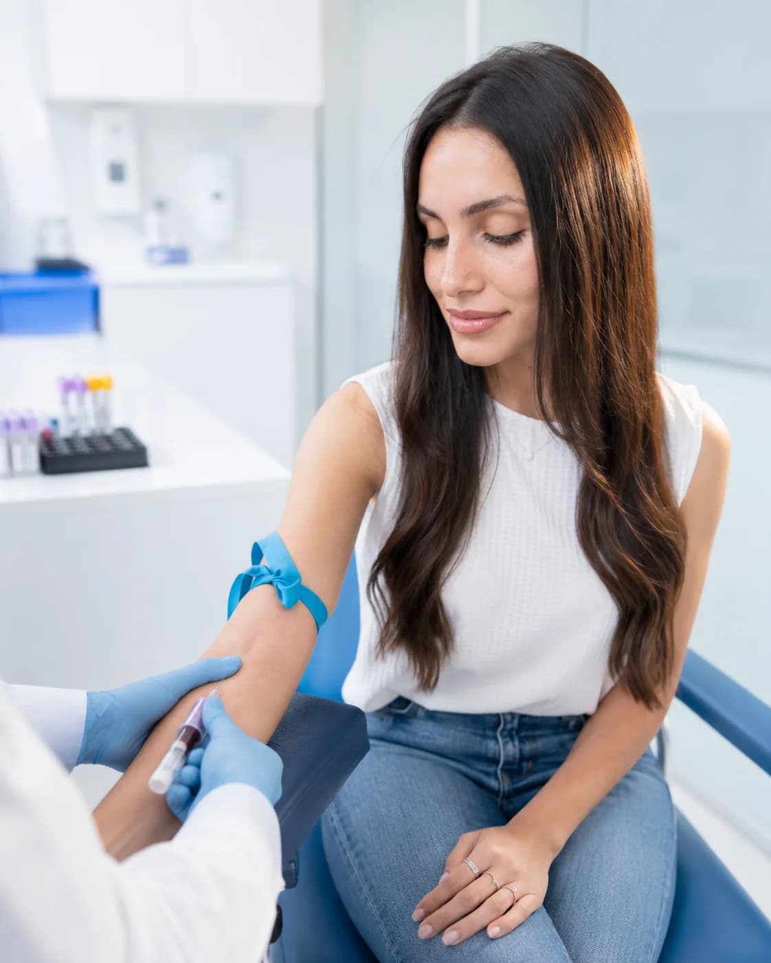 A blood sample being taken from a patient